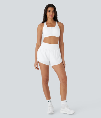 QuickDry High Waisted Reflective Dots Crossover Hem 2-in-1 Pockets Running Shorts