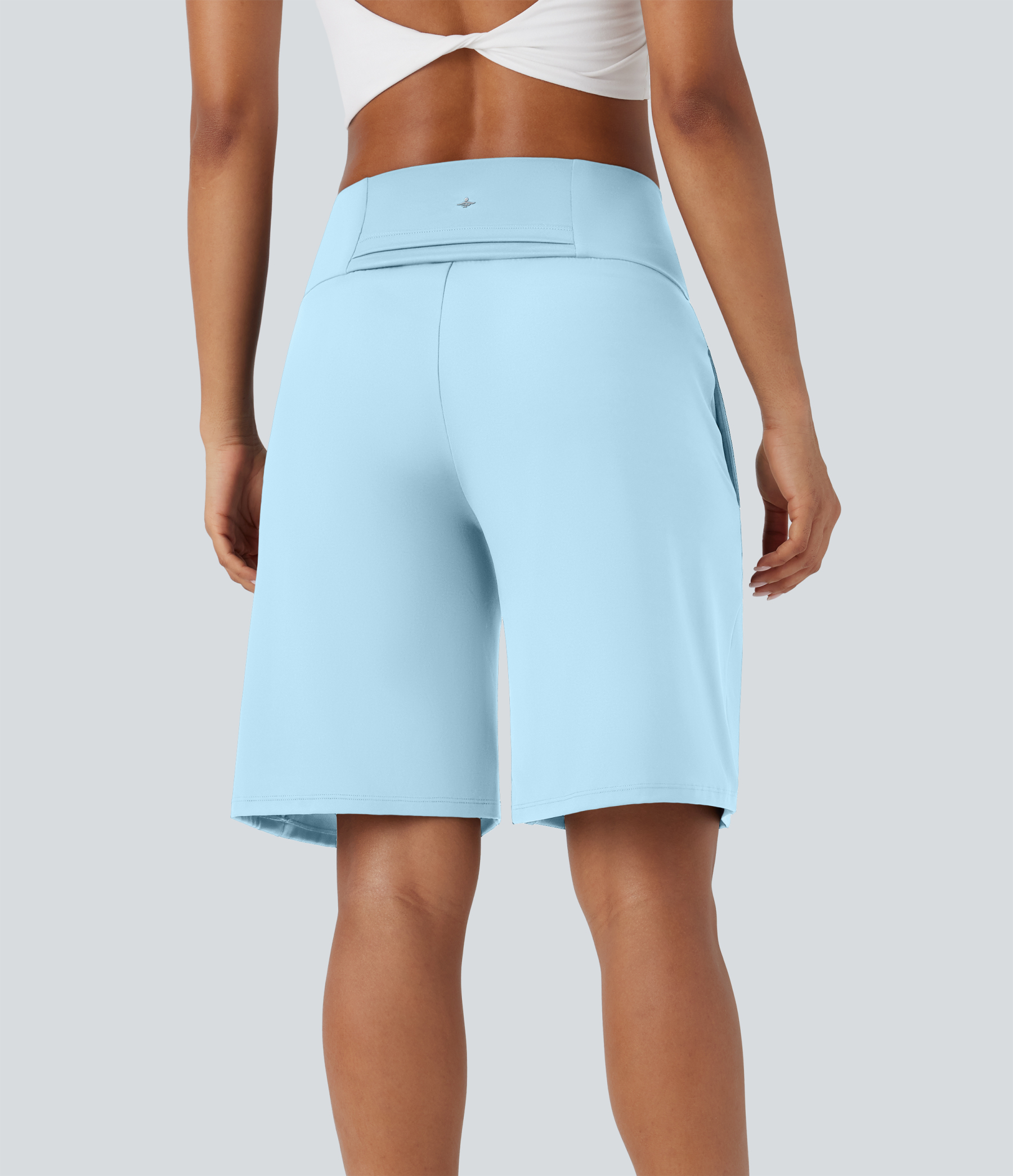 Airy High Waisted Pockets Cool Touch Yoga Bermuda Shorts