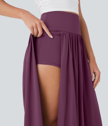 SoCinched High Waisted Tummy Control 2-in-1 Flowy Quick Dry Maxi Skirt