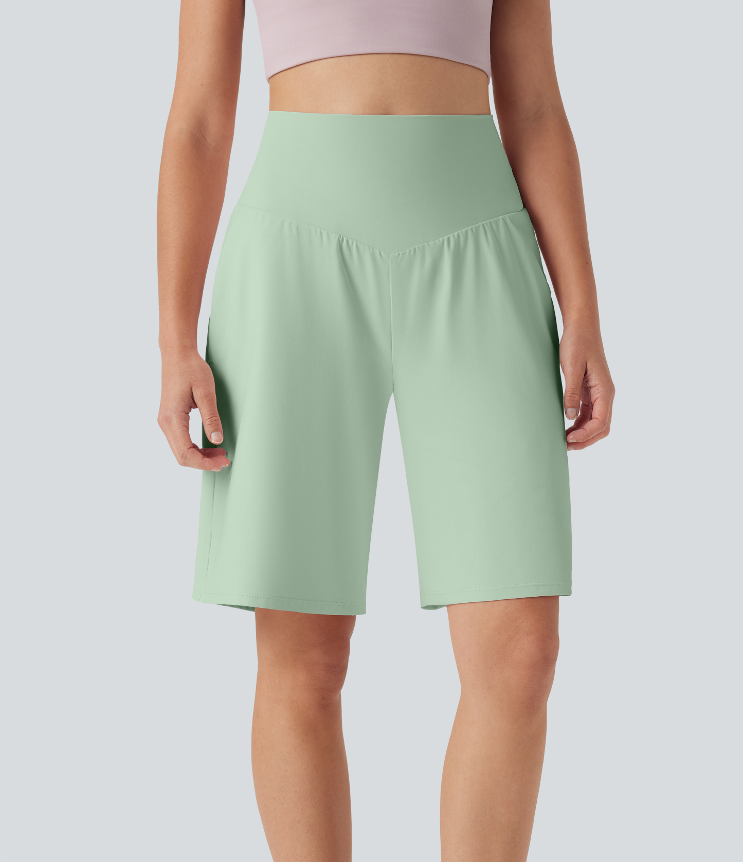 Airy High Waisted Pockets Cool Touch Yoga Bermuda Shorts