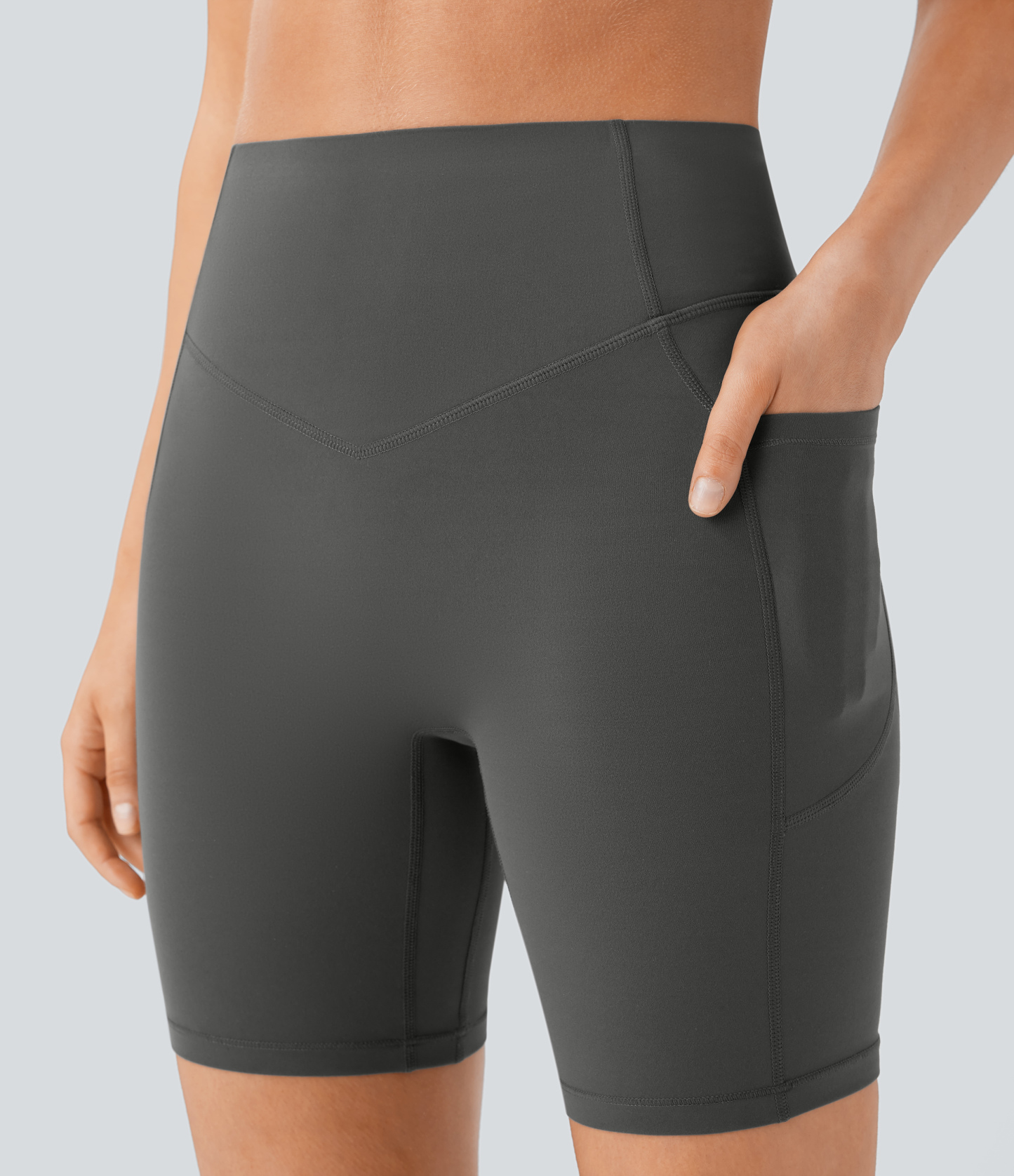 SoCinched High Waisted Scrunch Butt Lifting Tummy Control Side Pocket Shaping Workout Biker Shorts 7''