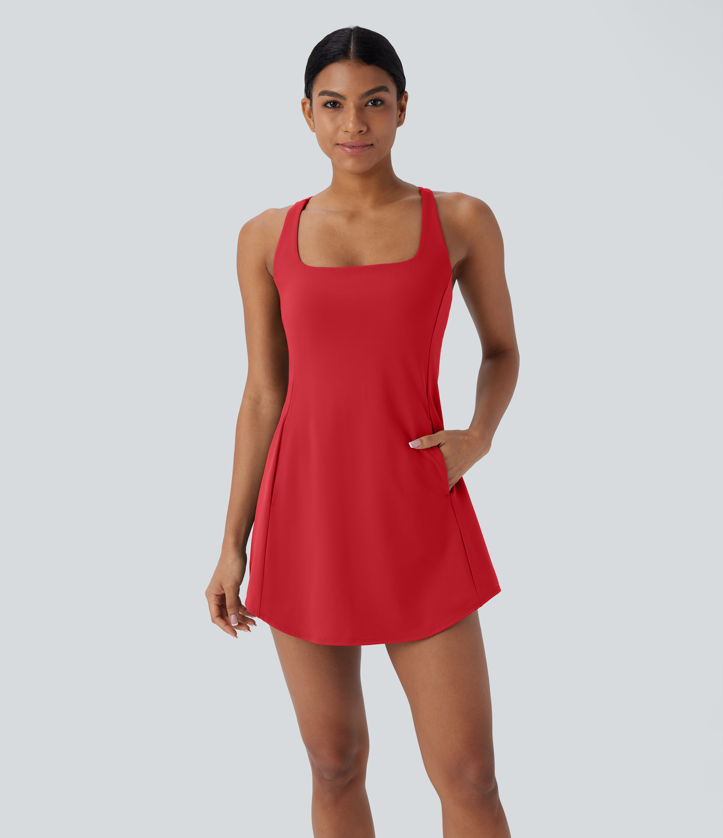 Plush Cut Out Pocket 2-Piece Mini Yoga Active Dress