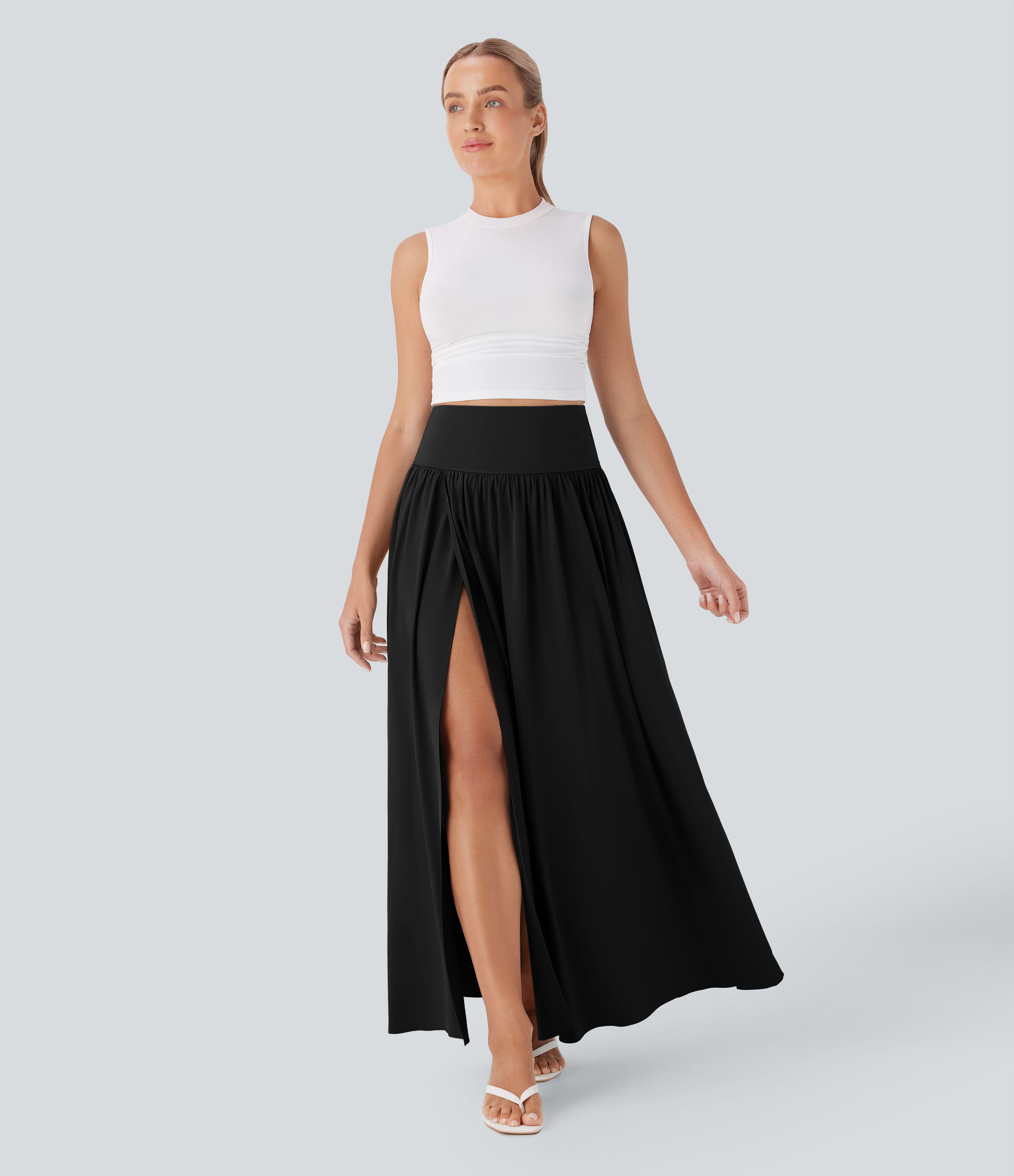 SoCinched High Waisted Tummy Control 2-in-1 Flowy Quick Dry Maxi Skirt