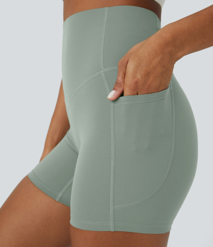 SoCinched High Waisted Tummy Control Side Pocket Shaping Training Biker Shorts 5''