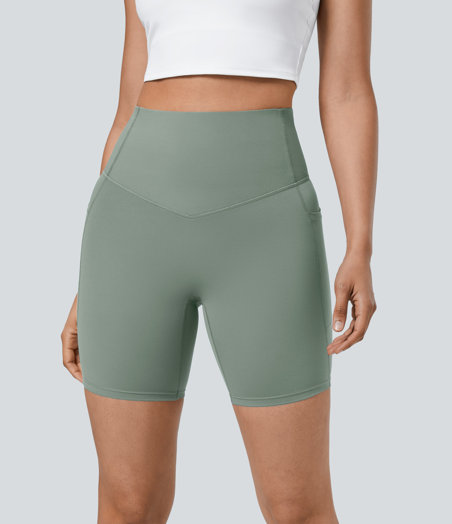 SoCinched High Waisted Tummy Control Pocket Shaping Training Biker Shorts 7''