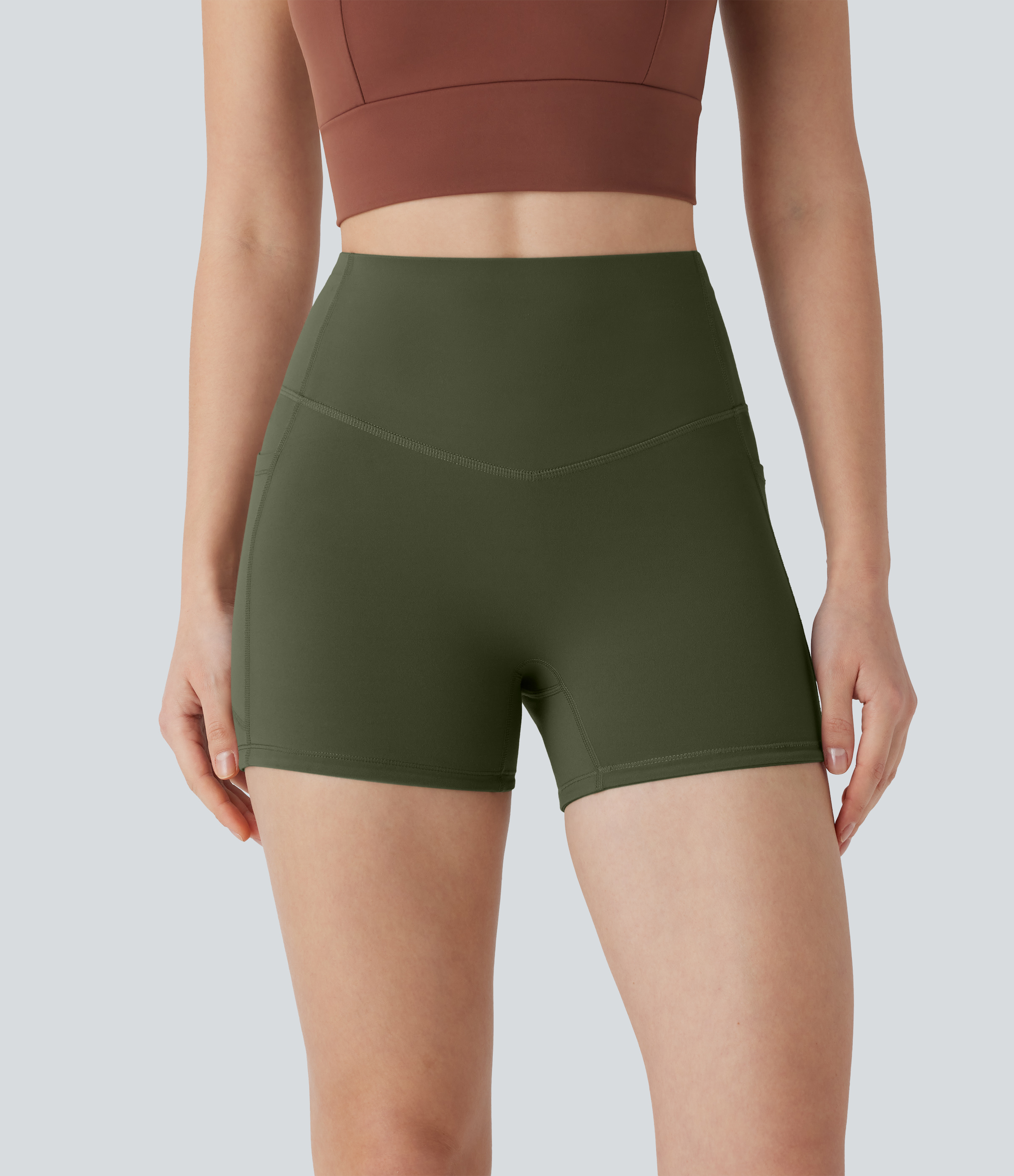 SoCinched High Waisted Tummy Control Pocket Shaping Training Biker Shorts 3''