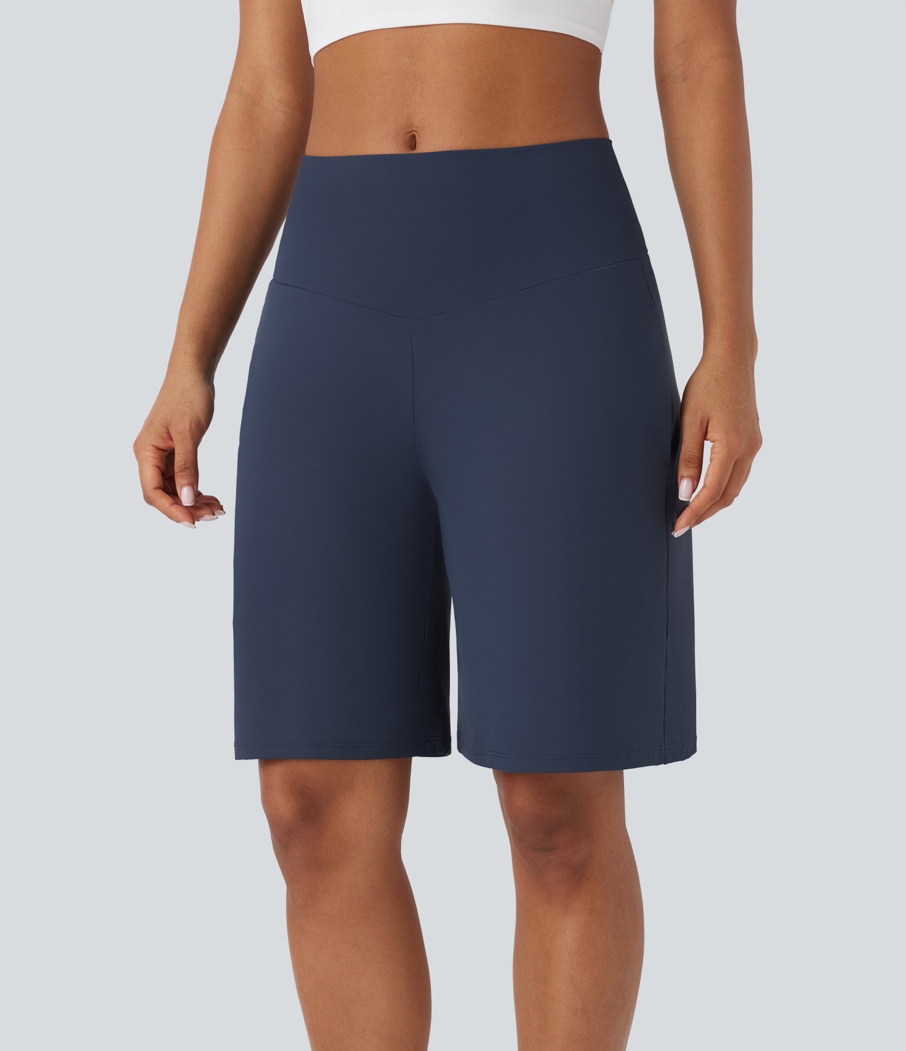 Airy High Waisted Pockets Cool Touch Yoga Bermuda Shorts