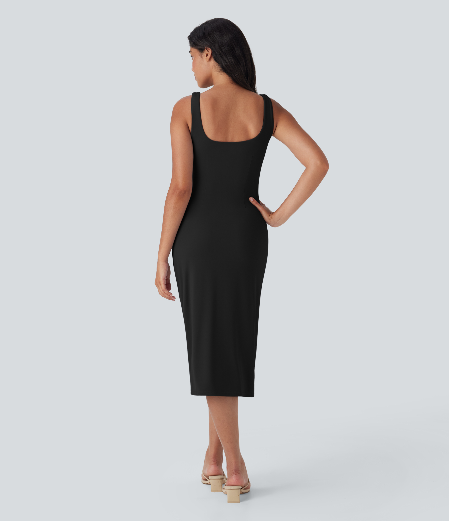 Airy Square Neck Corset Ruched Bodycon Midi Cool Touch Dress-D/DD/DDD/F Cups