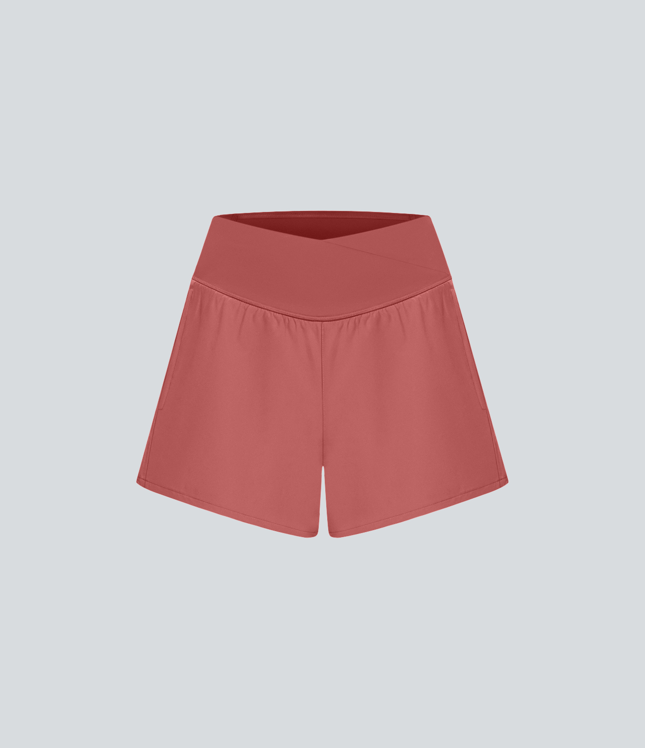 High Waisted Crossover Pocket 2-in-1 Quick Dry Yoga Shorts 4"