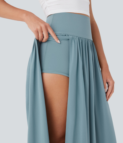 SoCinched High Waisted Tummy Control 2-in-1 Flowy Quick Dry Maxi Skirt