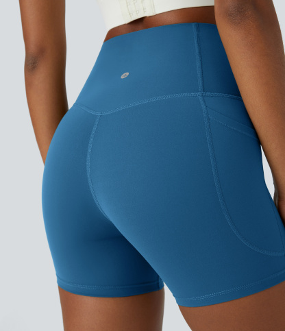 SoCinched High Waisted Tummy Control Side Pocket Shaping Training Biker Shorts 5''