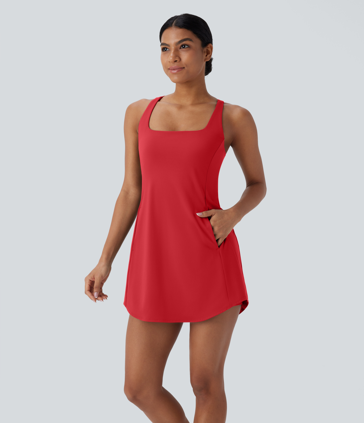 Plush Cut Out Pocket 2-Piece Mini Yoga Active Dress