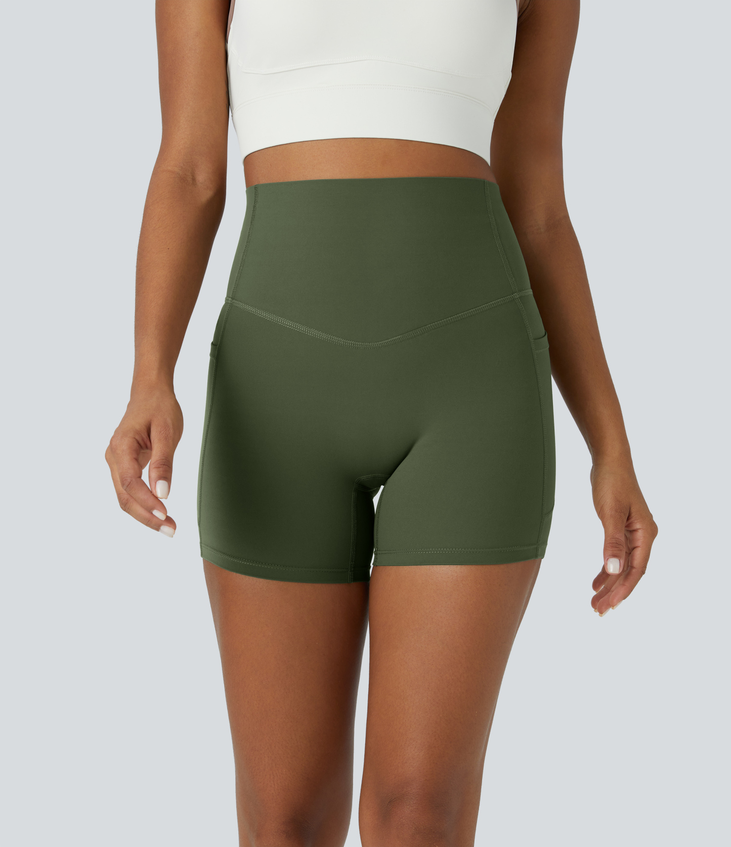 SoCinched High Waisted Tummy Control Side Pocket Shaping Training Biker Shorts 5''