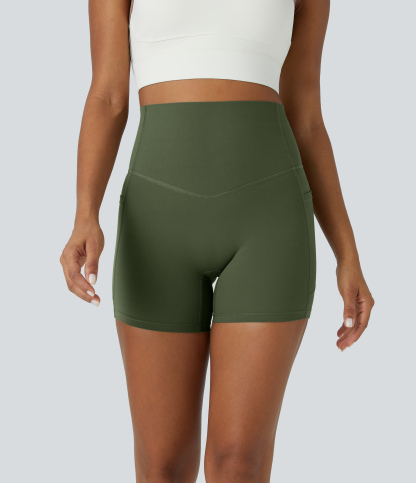 SoCinched High Waisted Tummy Control Side Pocket Shaping Training Biker Shorts 5''