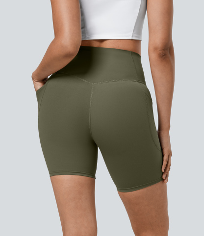 SoCinched High Waisted Tummy Control Pocket Shaping Training Biker Shorts 7''