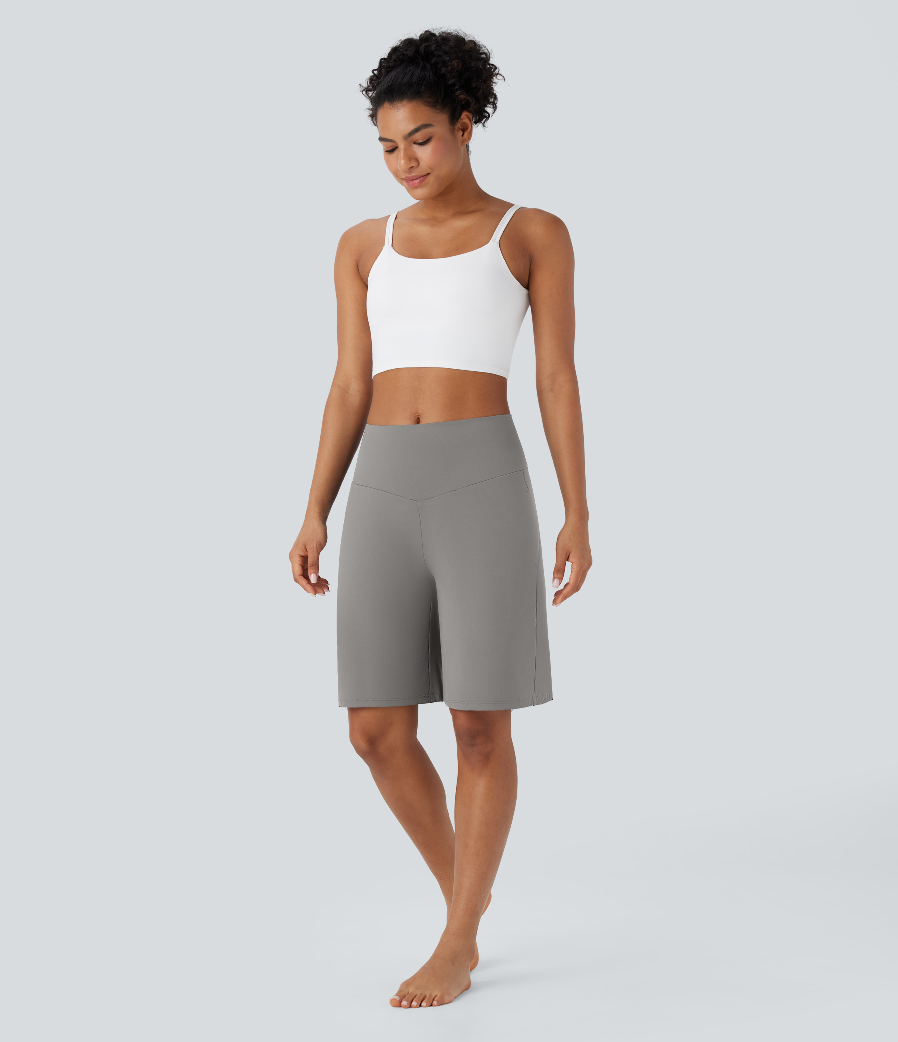 Airy High Waisted Pockets Cool Touch Yoga Bermuda Shorts