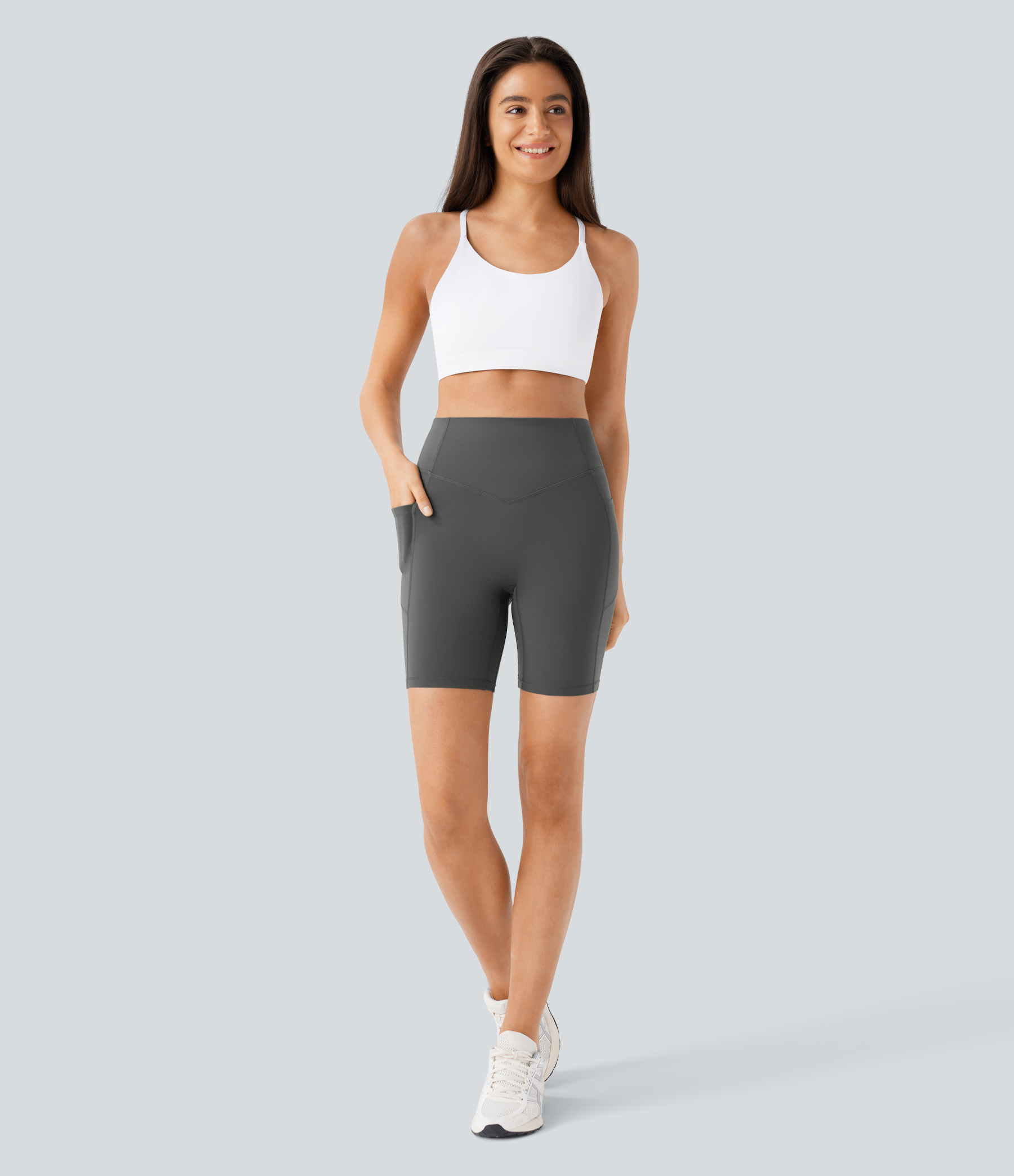 SoCinched High Waisted Scrunch Butt Lifting Tummy Control Side Pocket Shaping Workout Biker Shorts 7''