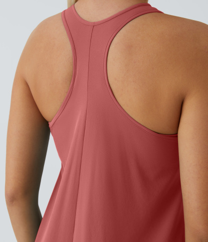 Backless Racerback Side Pocket High Low Flowy Midi Quick Dry Casual Dress