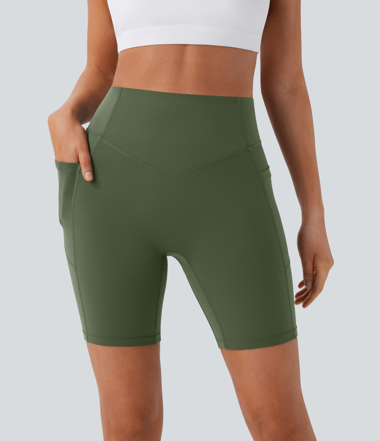 SoCinched High Waisted Scrunch Butt Lifting Tummy Control Side Pocket Shaping Workout Biker Shorts 7''