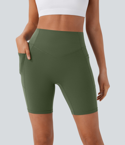 SoCinched High Waisted Scrunch Butt Lifting Tummy Control Side Pocket Shaping Workout Biker Shorts 7''