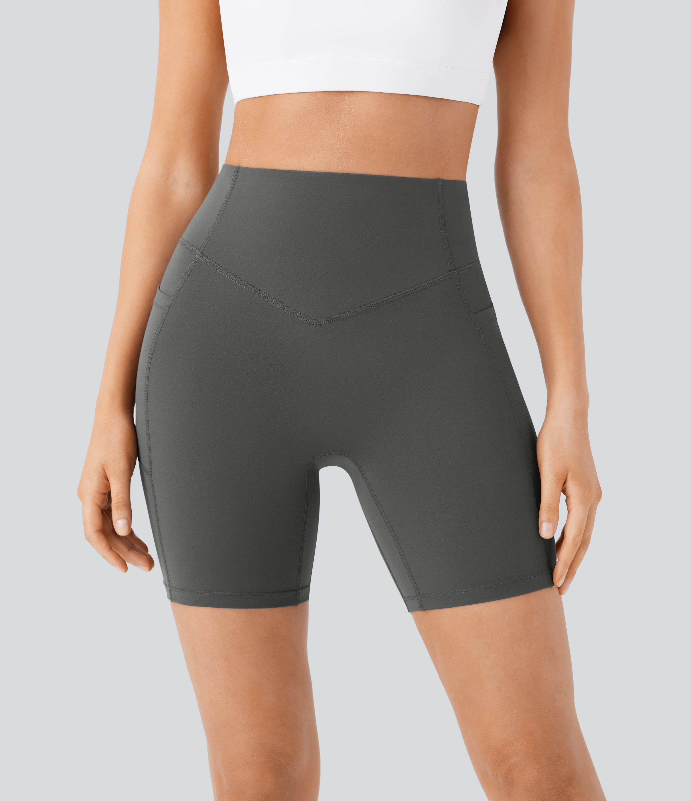 SoCinched High Waisted Scrunch Butt Lifting Tummy Control Side Pocket Shaping Workout Biker Shorts 7''