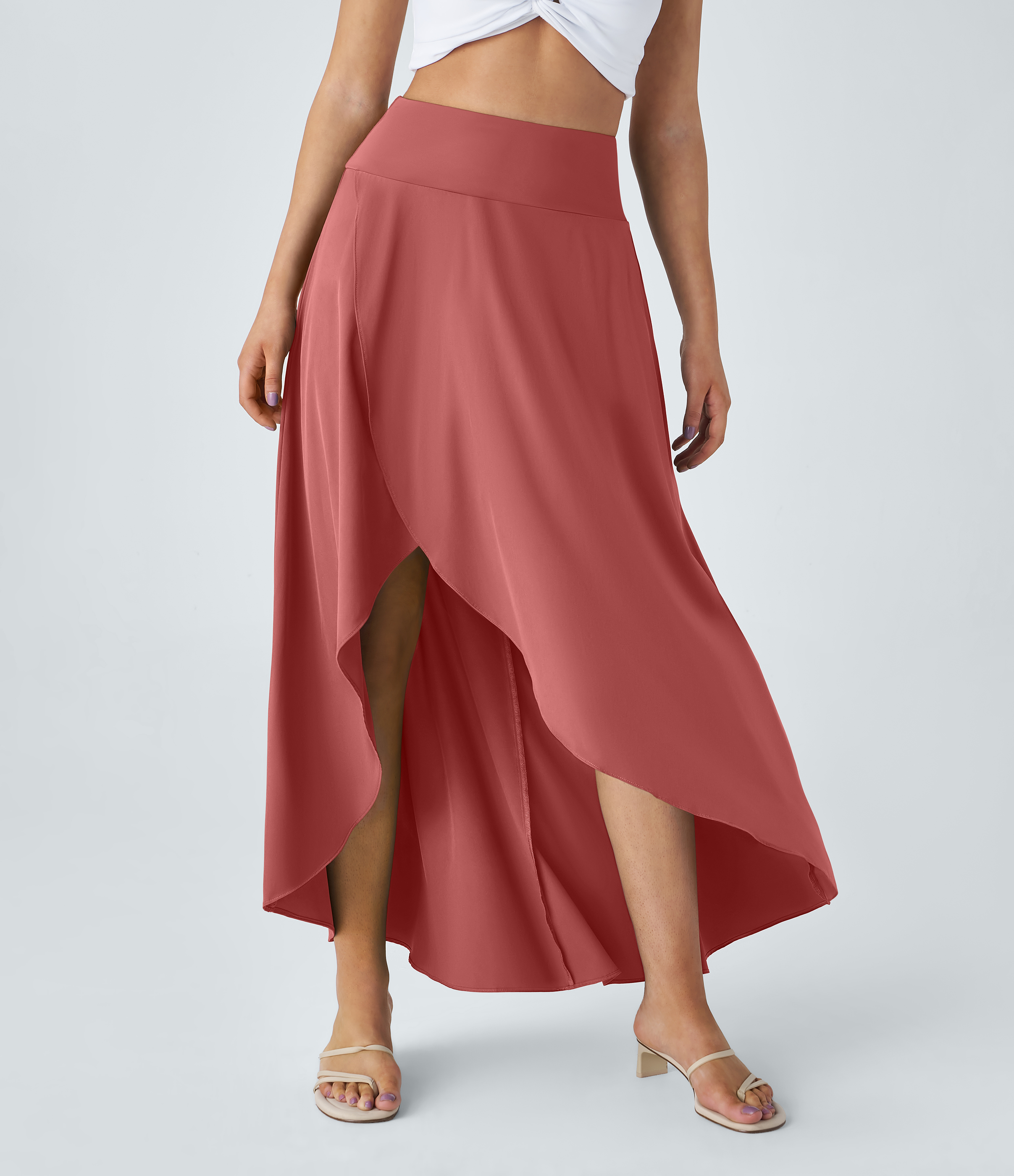 High Waisted High Low Ruffle 2-in-1 Flowy Quick Dry Casual Regular Maxi Skirt