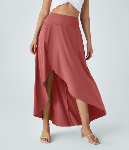 High Waisted High Low Ruffle 2-in-1 Flowy Quick Dry Casual Regular Maxi Skirt