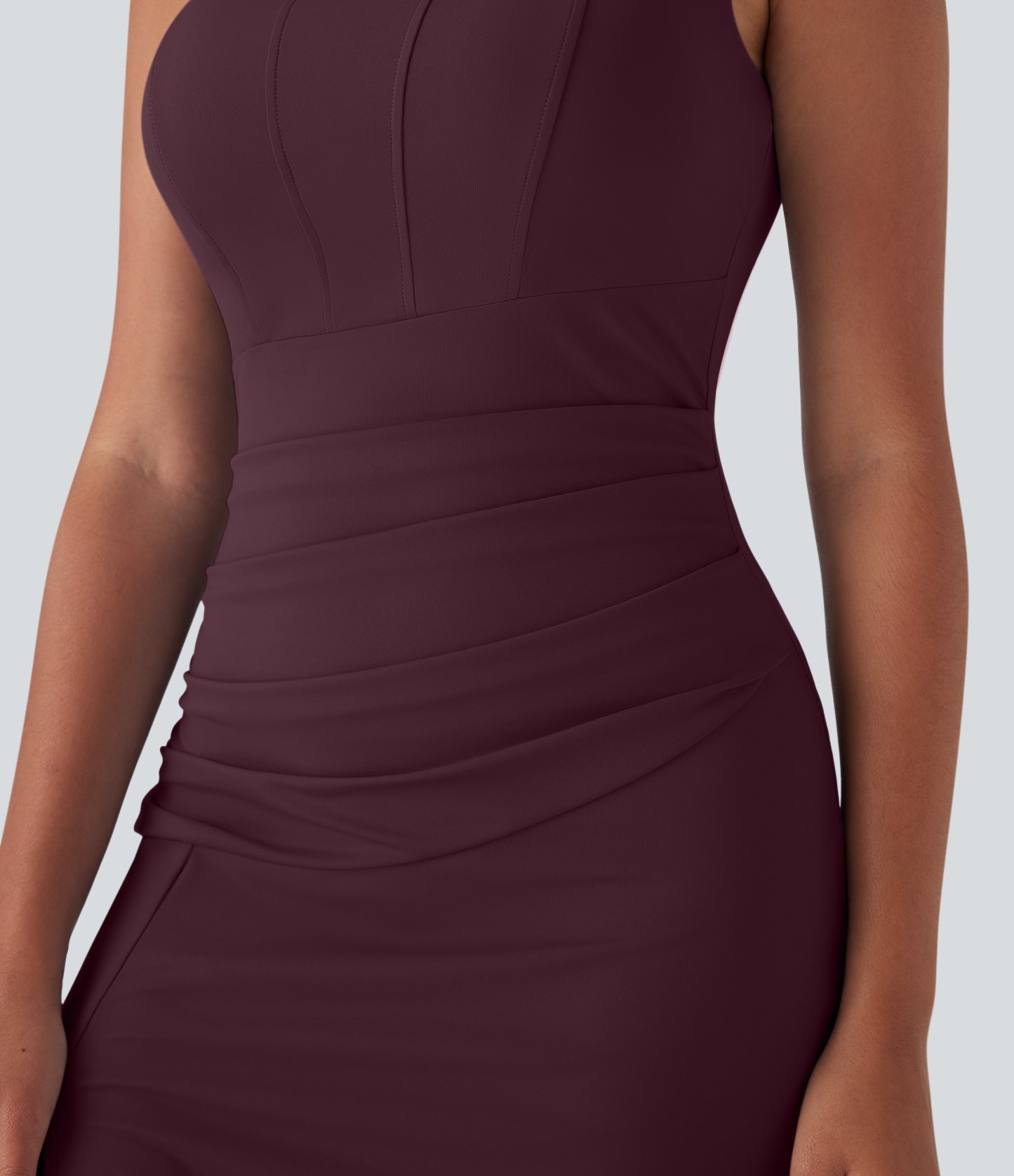 Airy Square Neck Corset Ruched Bodycon Midi Cool Touch Dress-D/DD/DDD/F Cups