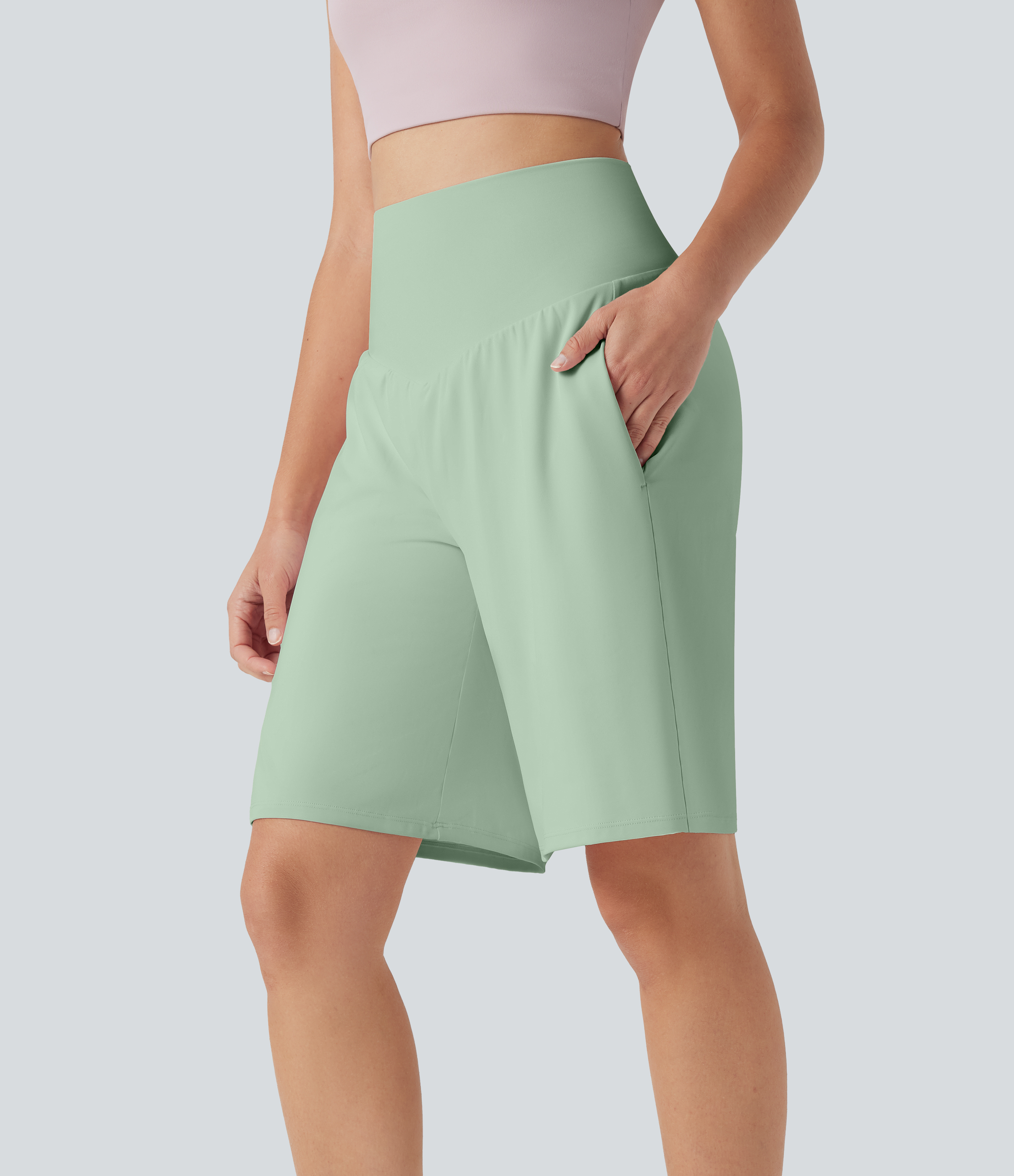 Airy High Waisted Pockets Cool Touch Yoga Bermuda Shorts