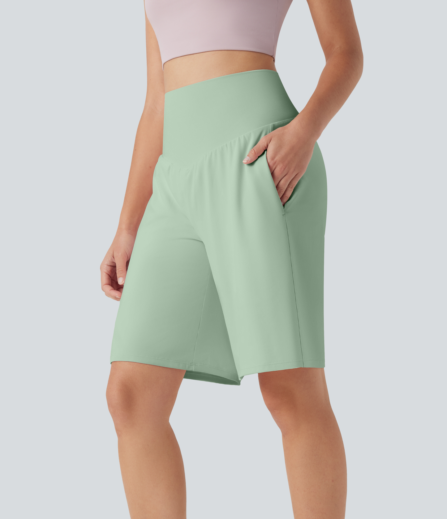 Airy High Waisted Pockets Cool Touch Yoga Bermuda Shorts