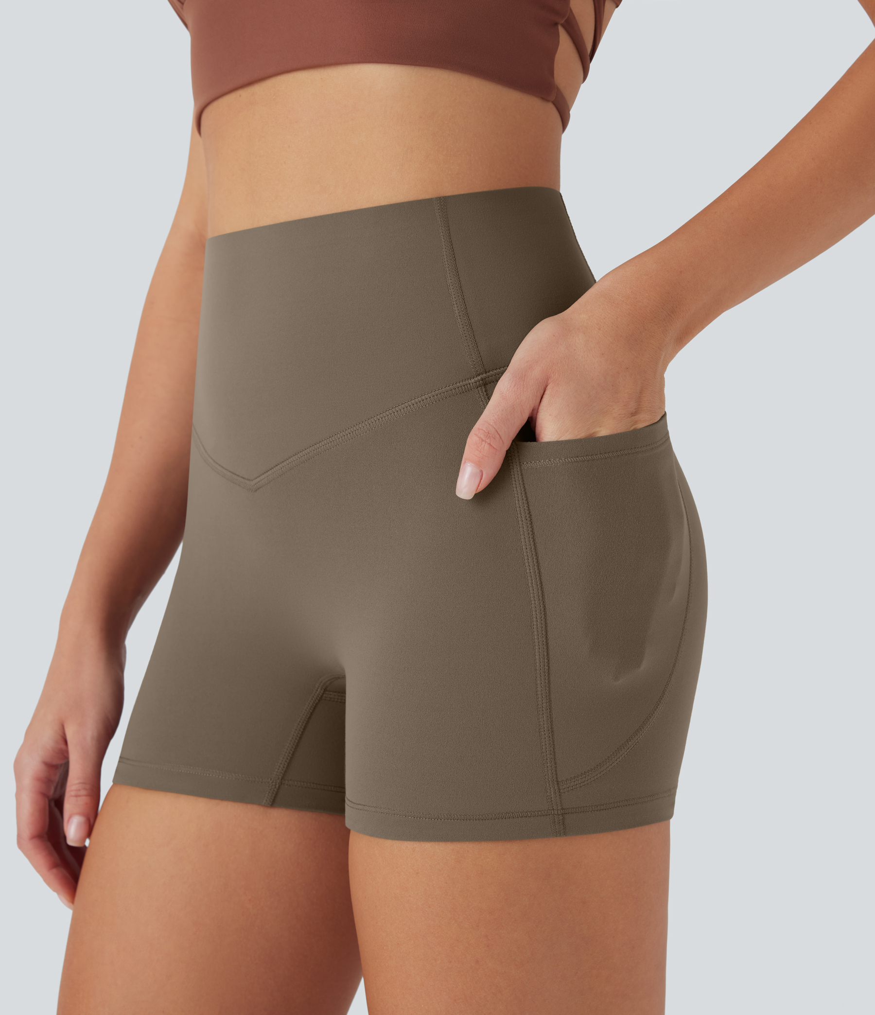 SoCinched High Waisted Tummy Control Pocket Shaping Training Biker Shorts 3''