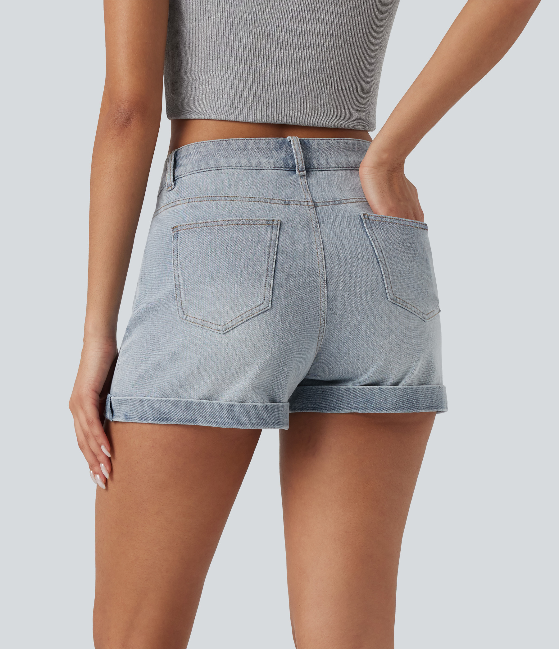 Mid Rise Zipper Pockets Denim Casual Shorts 3''