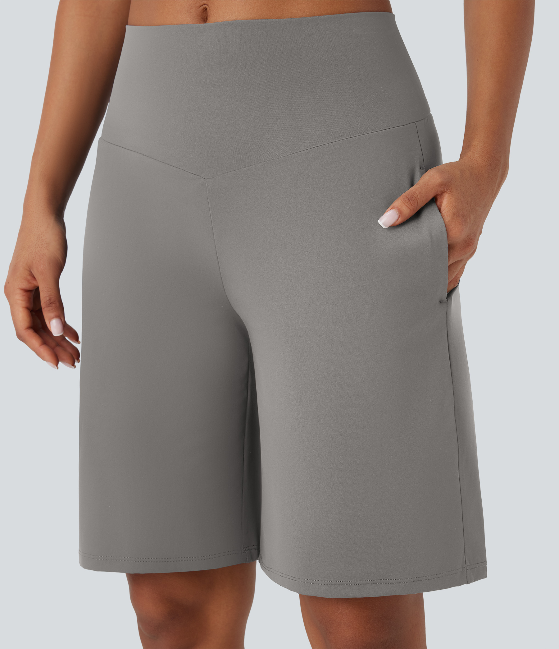 Airy High Waisted Pockets Cool Touch Yoga Bermuda Shorts