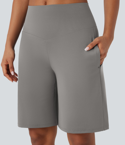 Airy High Waisted Pockets Cool Touch Yoga Bermuda Shorts