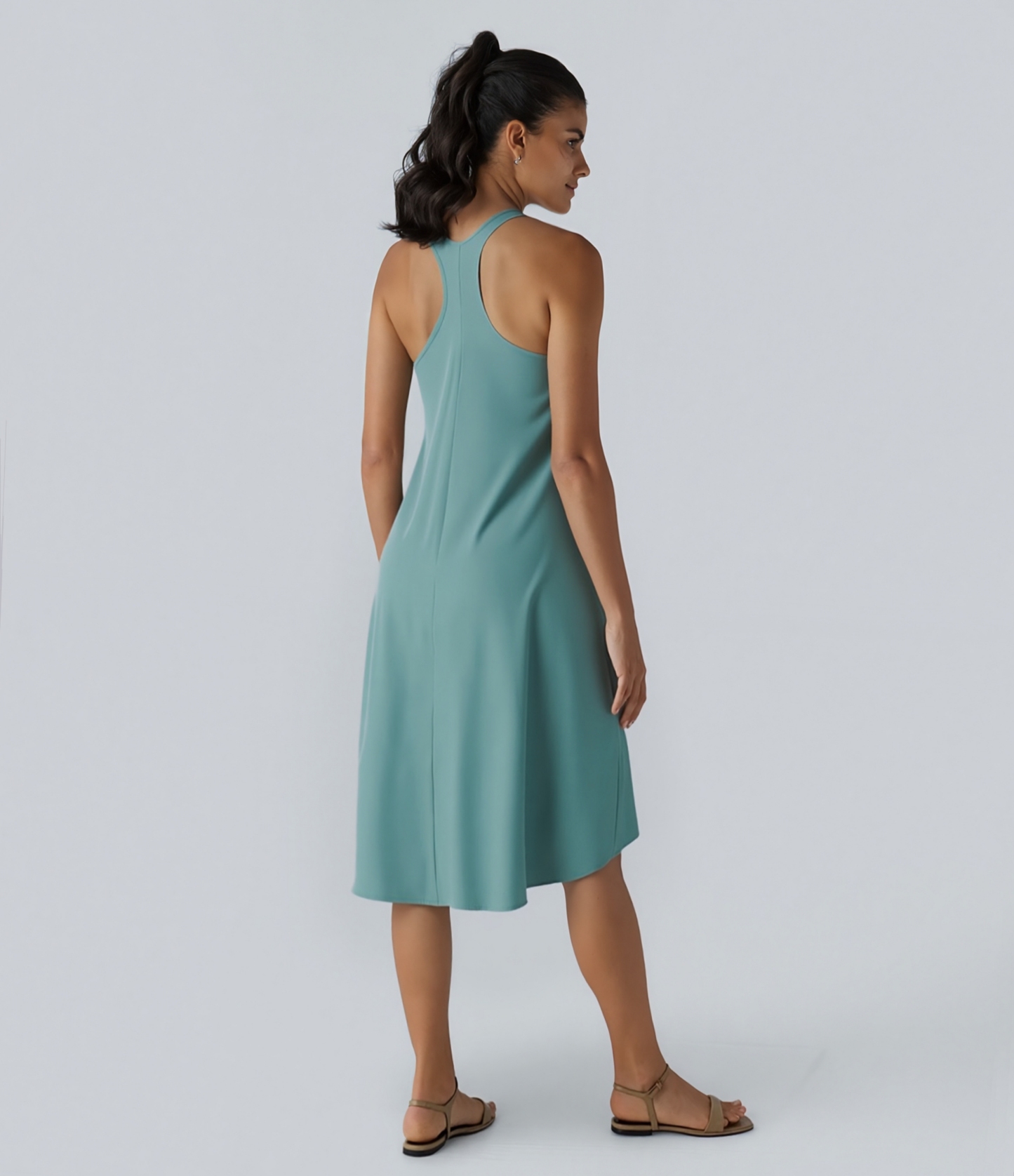 Backless Racerback Side Pocket High Low Flowy Midi Quick Dry Casual Dress
