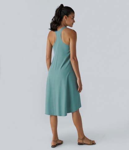 Backless Racerback Side Pocket High Low Flowy Midi Quick Dry Casual Dress