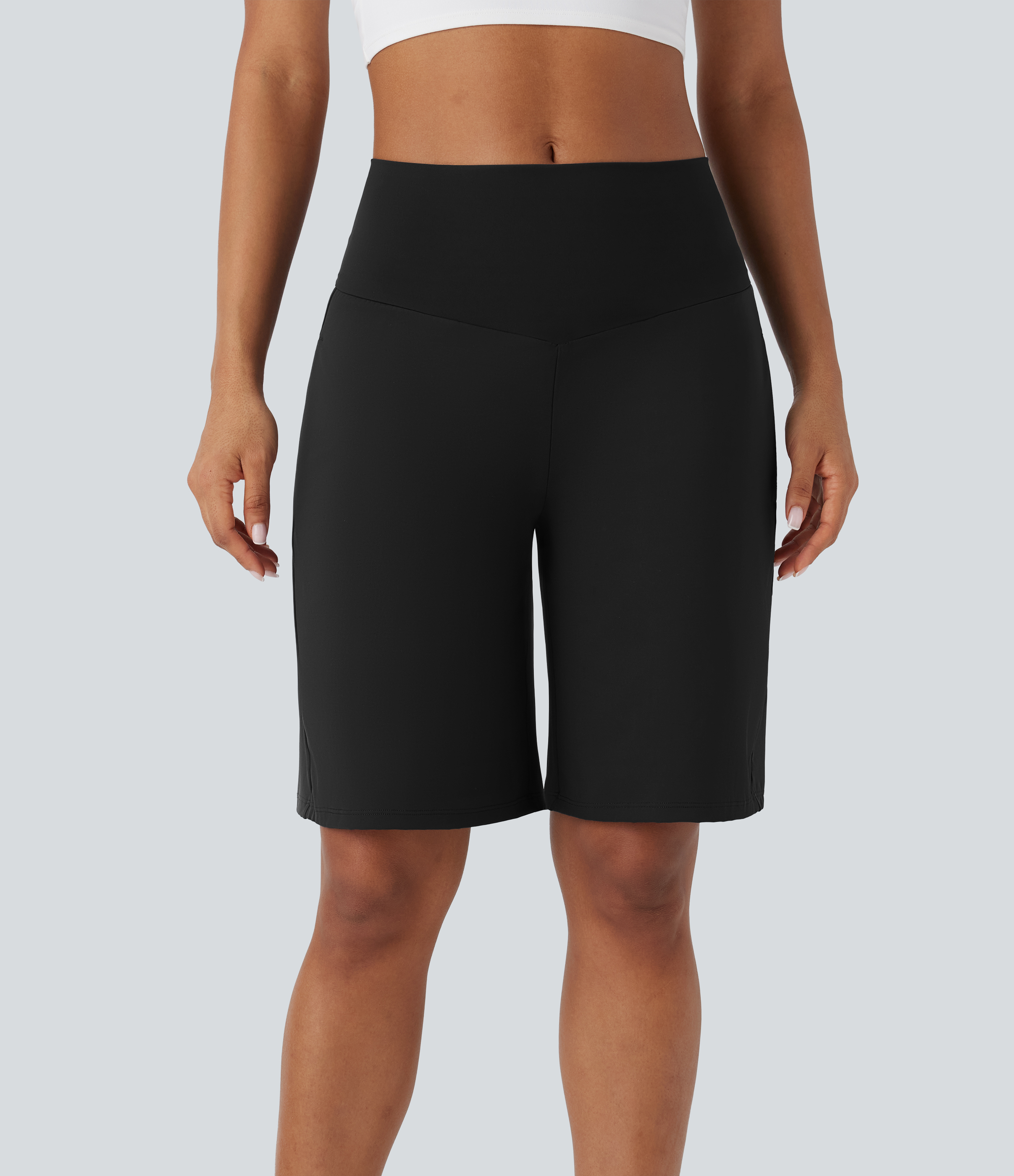 Airy High Waisted Pockets Cool Touch Yoga Bermuda Shorts