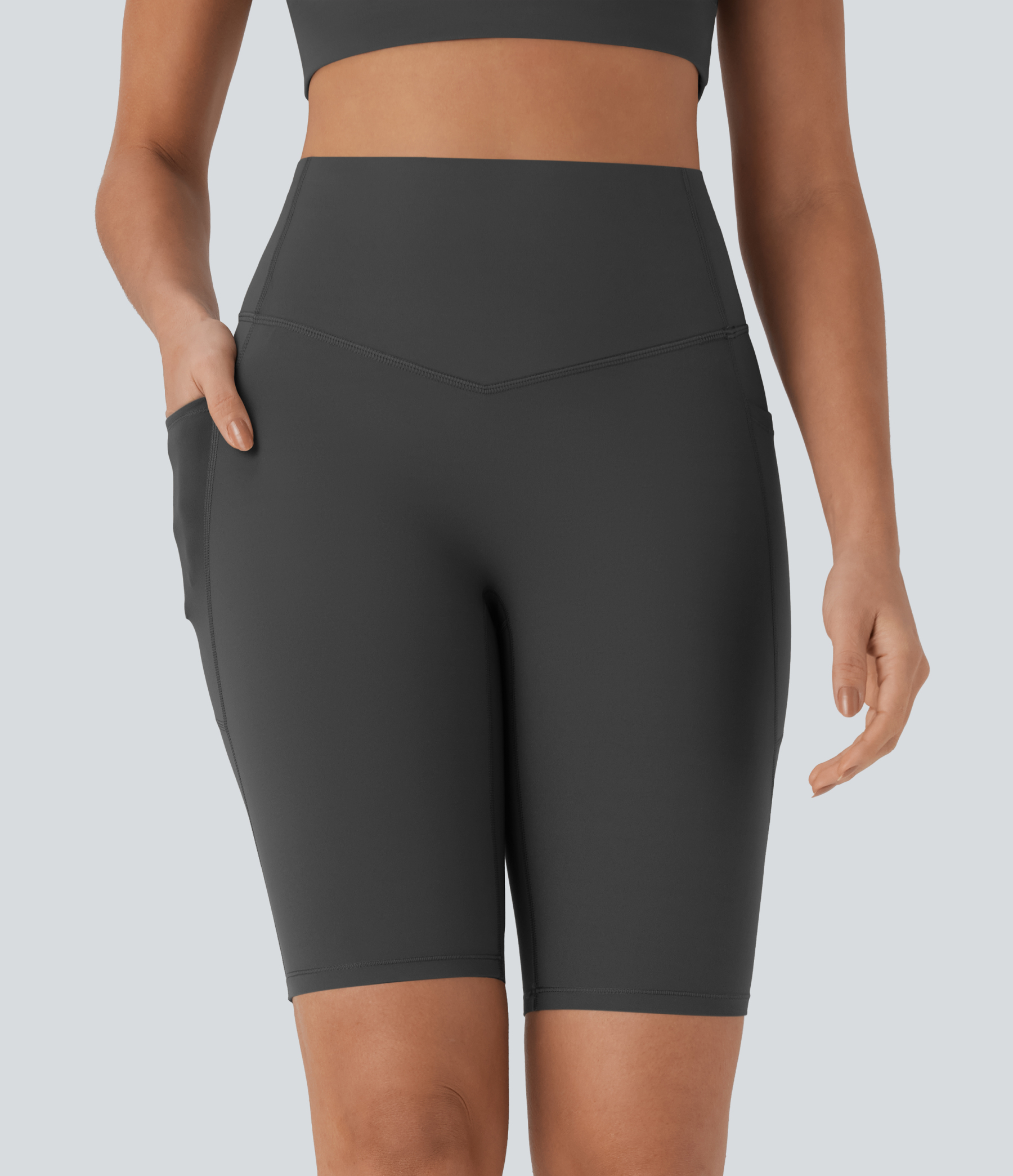 SoCinched High Waisted Tummy Control Pocket Shaping Training Biker Shorts 9''