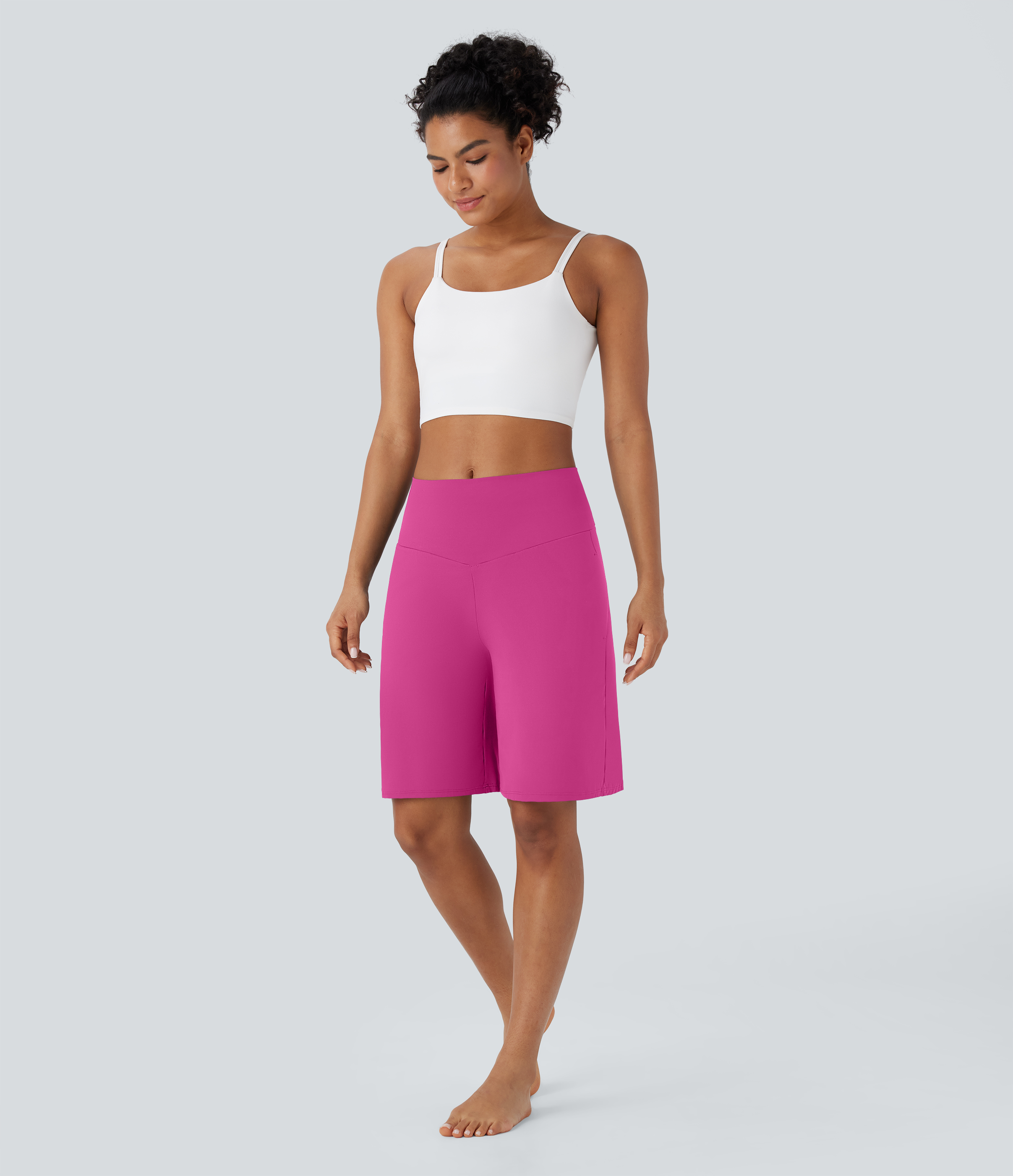 Airy High Waisted Pockets Cool Touch Yoga Bermuda Shorts