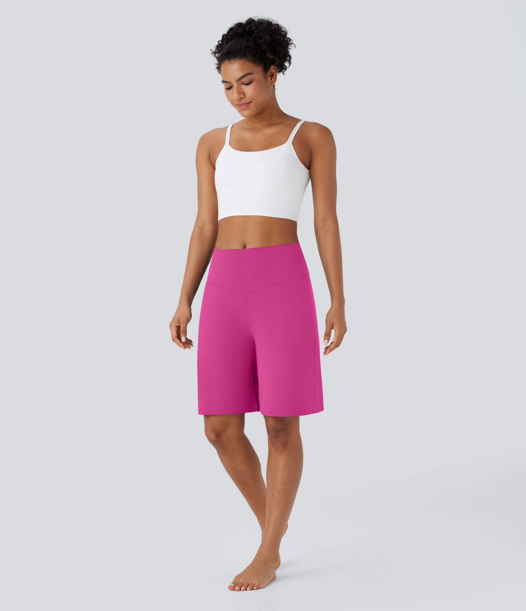 Airy High Waisted Pockets Cool Touch Yoga Bermuda Shorts