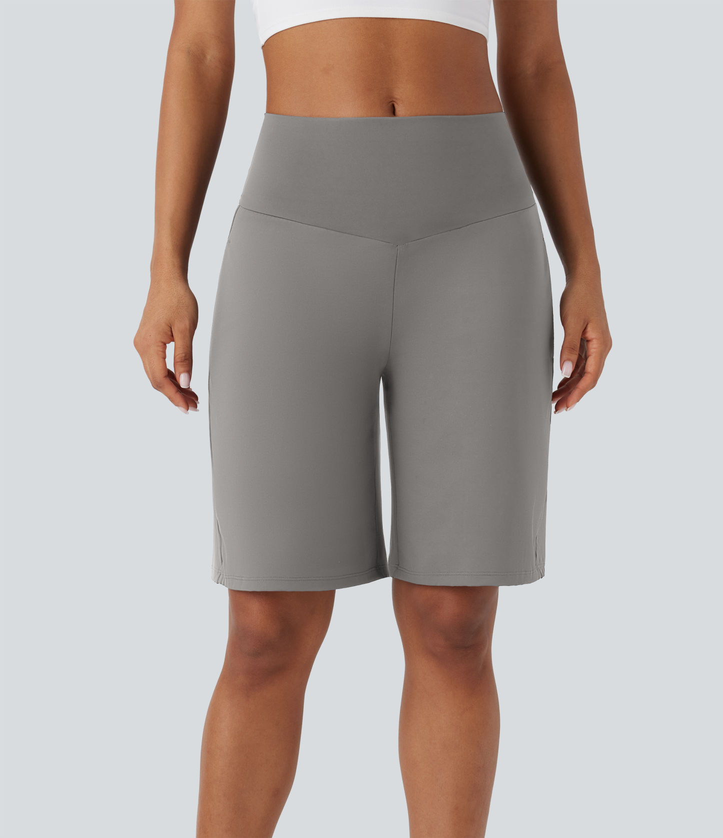 Airy High Waisted Pockets Cool Touch Yoga Bermuda Shorts