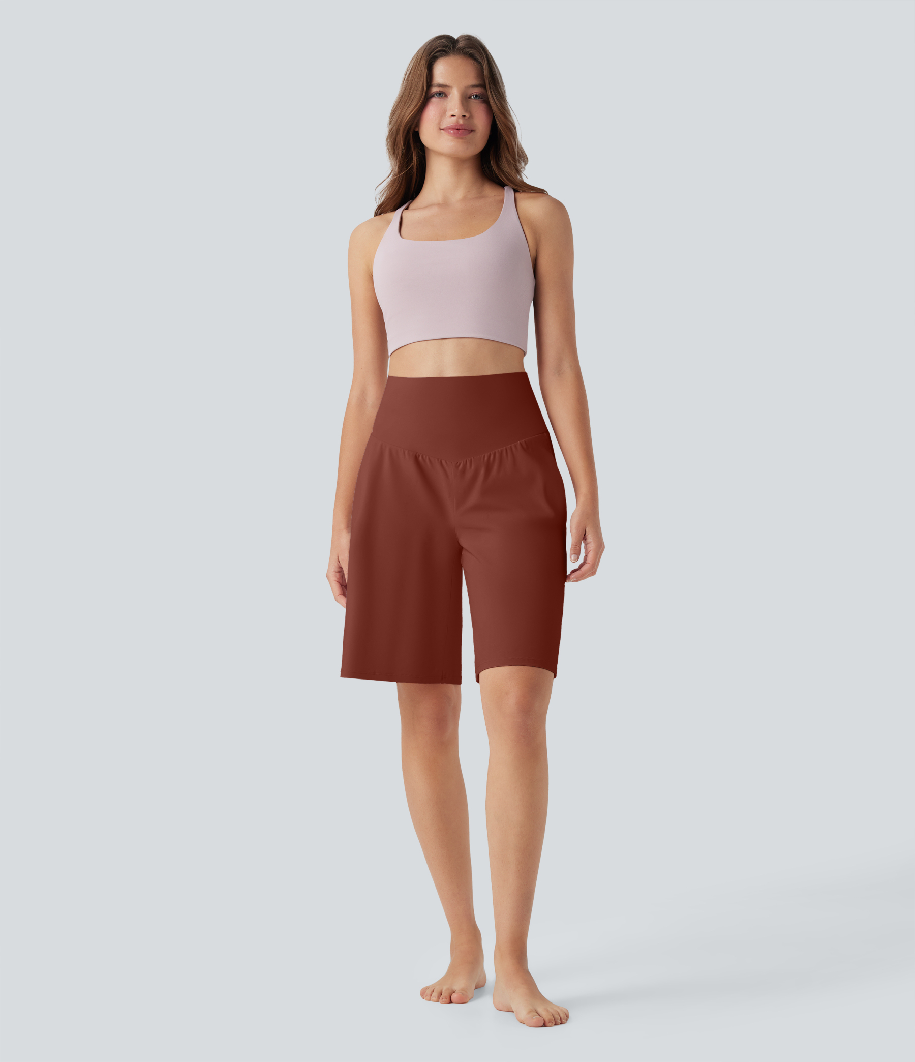 Airy High Waisted Pockets Cool Touch Yoga Bermuda Shorts