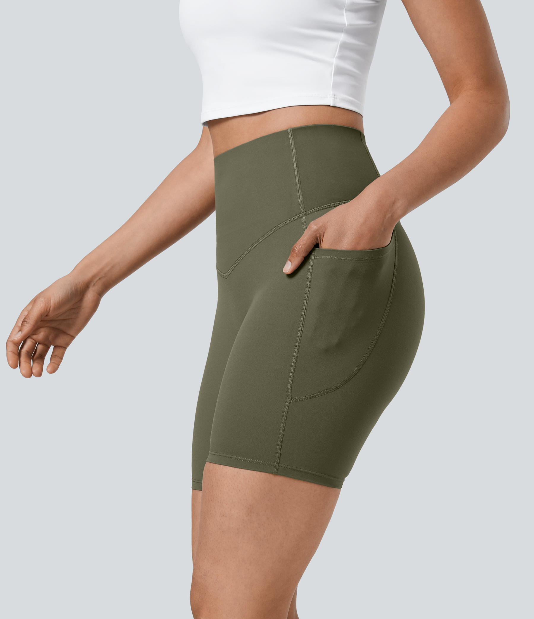 SoCinched High Waisted Tummy Control Pocket Shaping Training Biker Shorts 7''