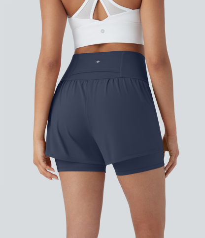Airy Super High Waisted 2-in-1 Cool Touch Yoga Shorts 5'' with Pockets
