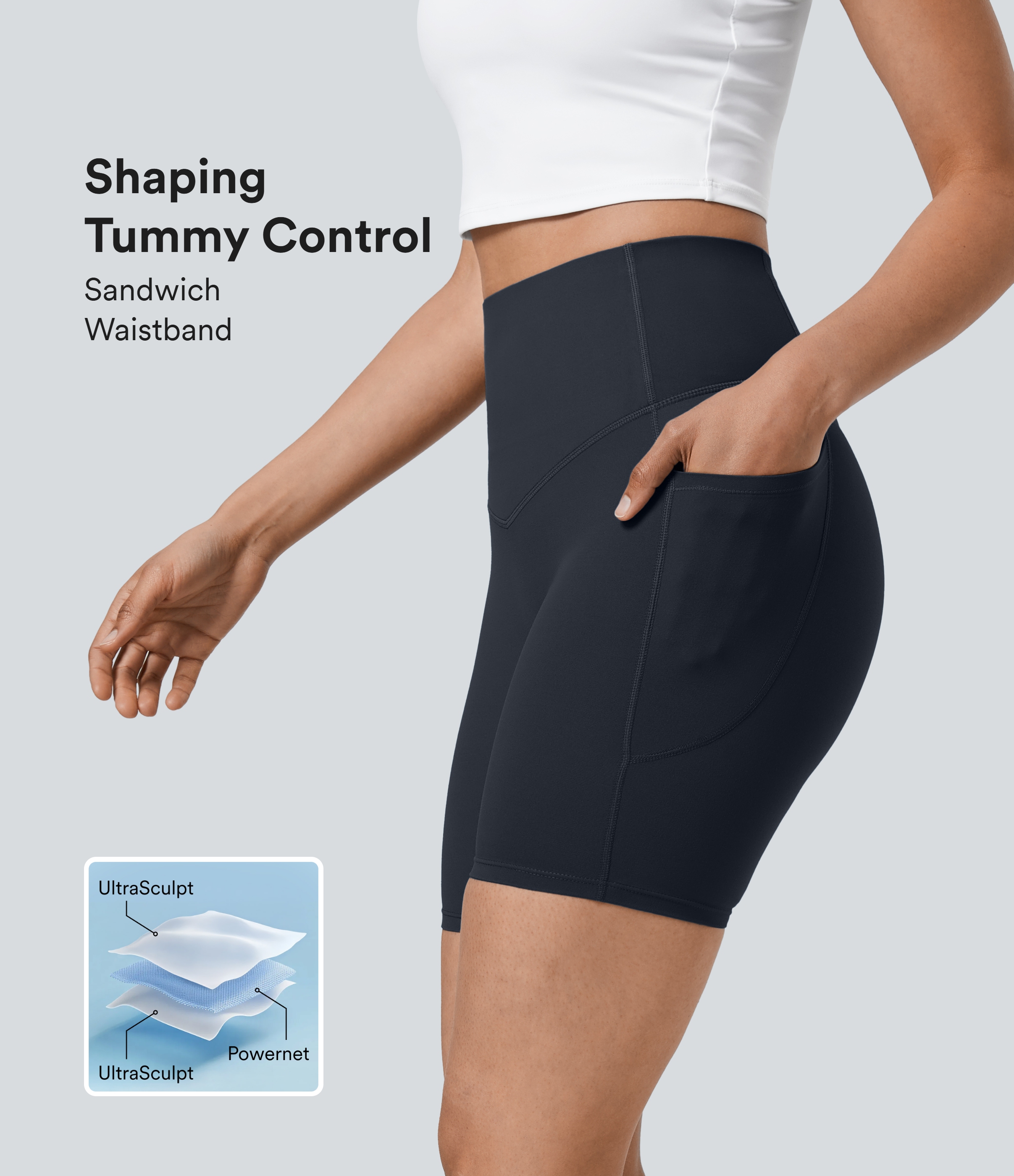 SoCinched High Waisted Tummy Control Pocket Shaping Training Biker Shorts 7''