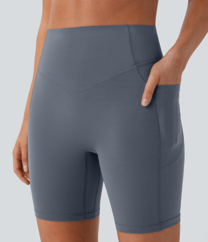 SoCinched High Waisted Scrunch Butt Lifting Tummy Control Side Pocket Shaping Workout Biker Shorts 7''