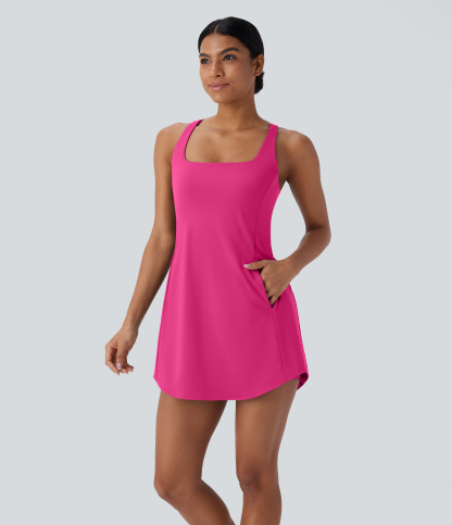 Plush Cut Out Pocket 2-Piece Mini Yoga Active Dress