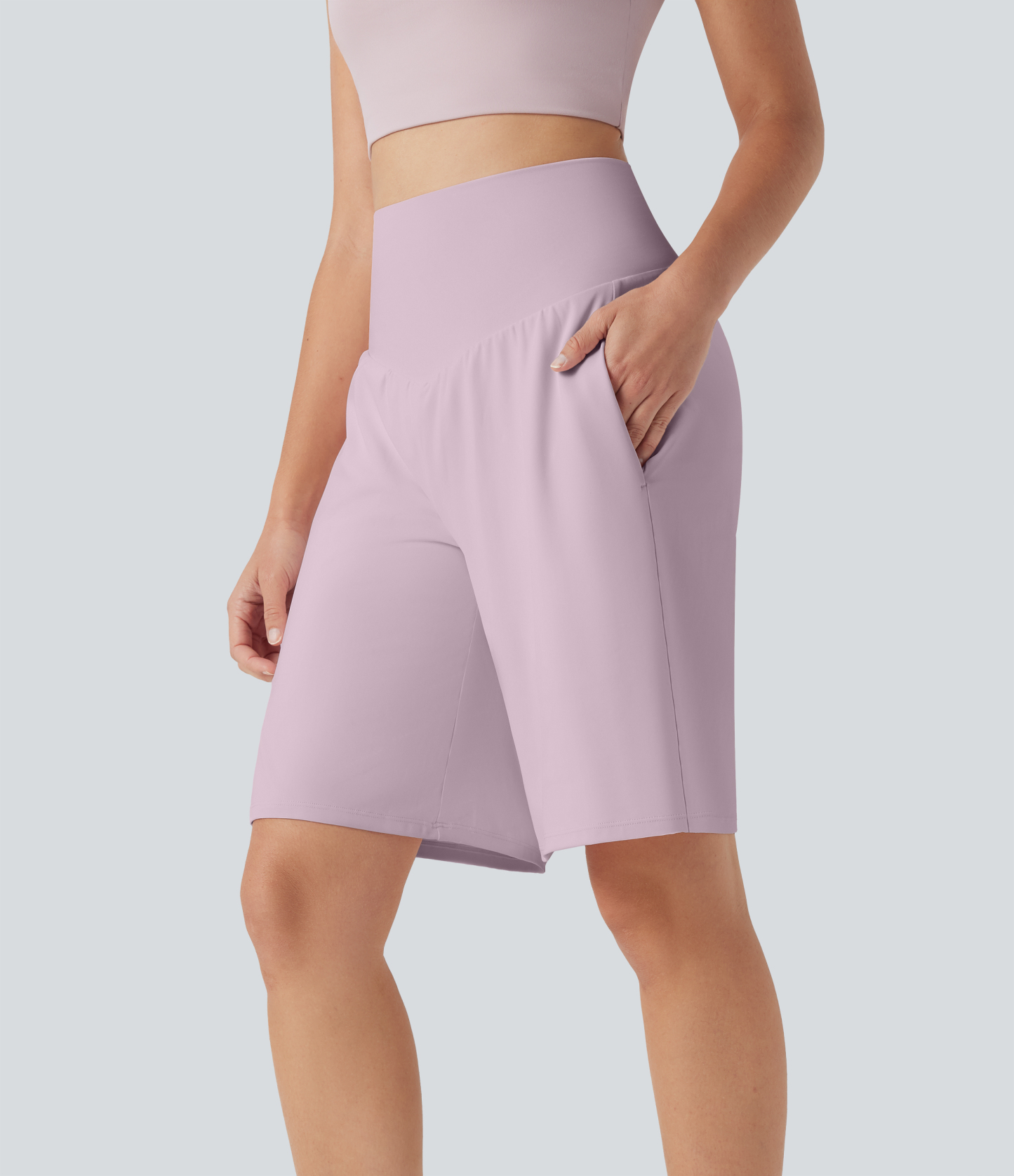 Airy High Waisted Pockets Cool Touch Yoga Bermuda Shorts