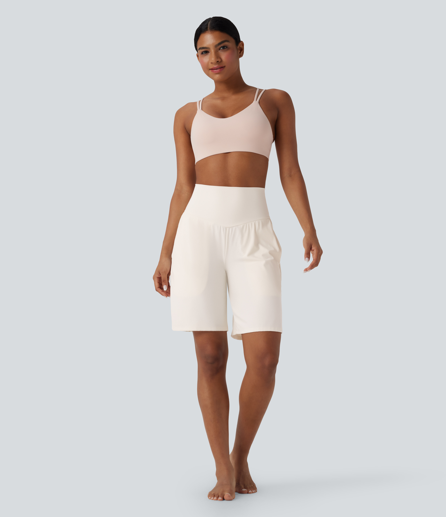 Airy High Waisted Pockets Cool Touch Yoga Bermuda Shorts