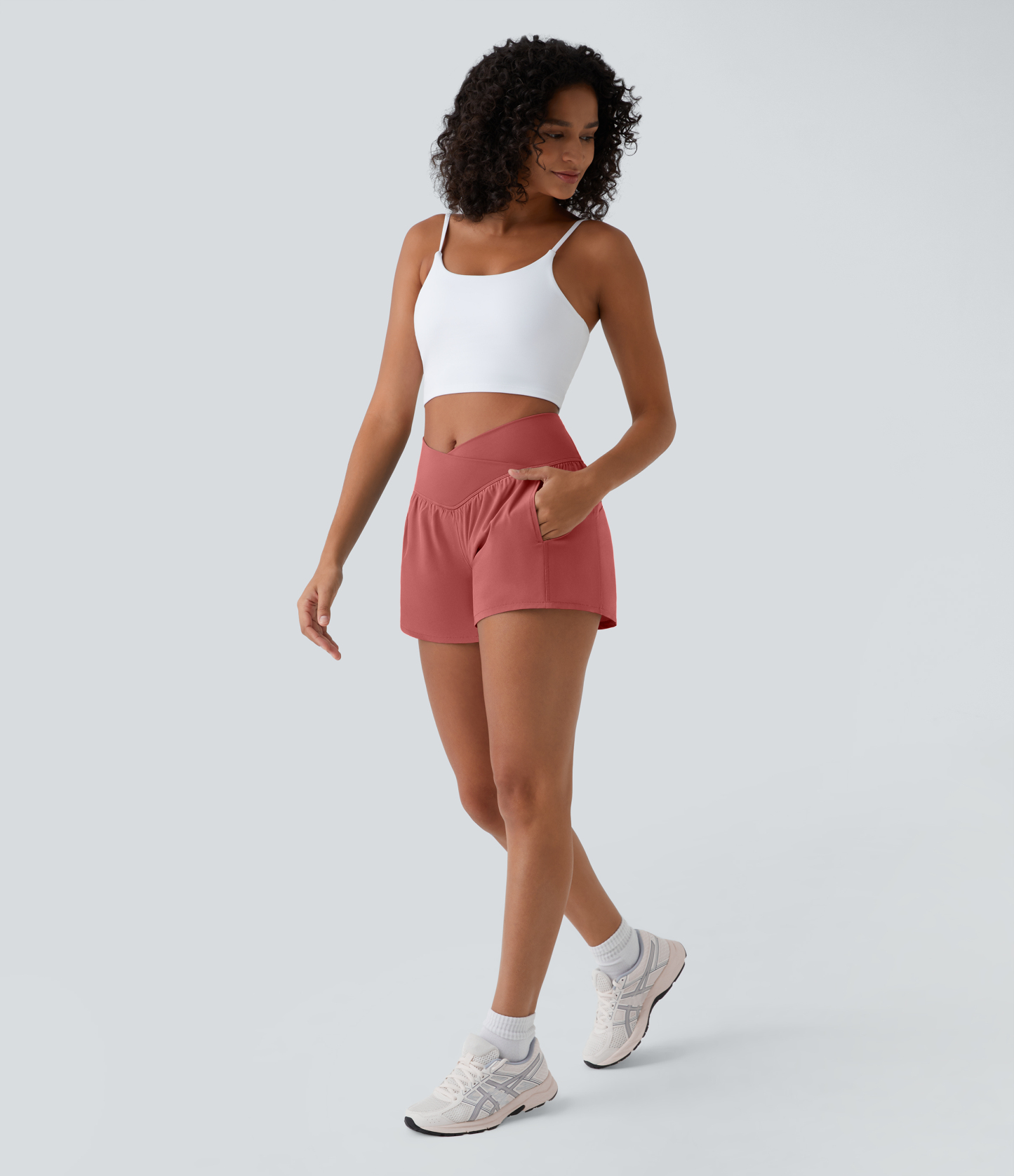 High Waisted Crossover Pocket 2-in-1 Quick Dry Yoga Shorts 4"